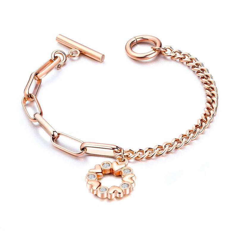 Stainless Steel Asymmetric Chain Love Charms Bracelet for Women
