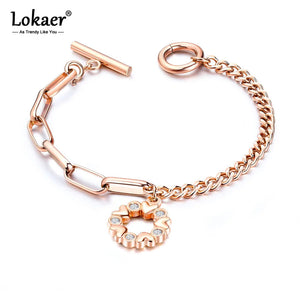 Stainless Steel Asymmetric Chain Love Charms Bracelet for Women