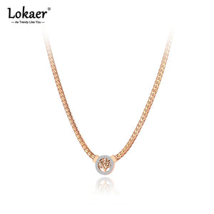 Stainless Steel Tree Pendant Necklace CZ Crystal Choker Women N21059