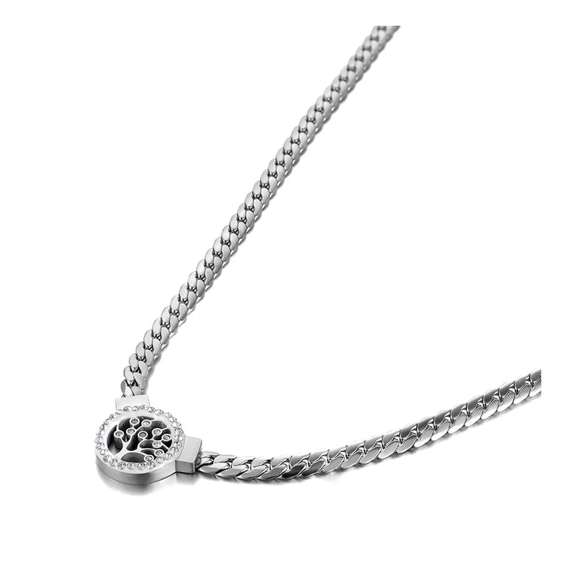 Stainless Steel Tree Pendant Necklace CZ Crystal Choker Women N21059