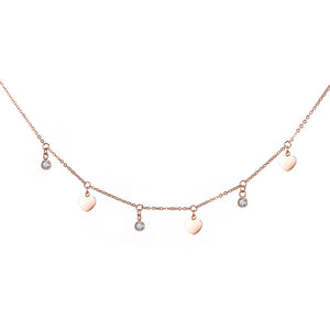 Stainless Steel Heart & Zircon Charms Rose Pendant Necklace