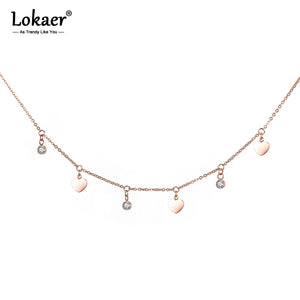 Stainless Steel Heart & Zircon Charms Rose Pendant Necklace