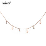 Stainless Steel Heart & Zircon Charms Rose Pendant Necklace
