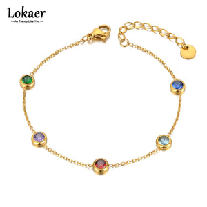 Colorful CZ Charm Bracelet 18K Plated Bohemian Chain