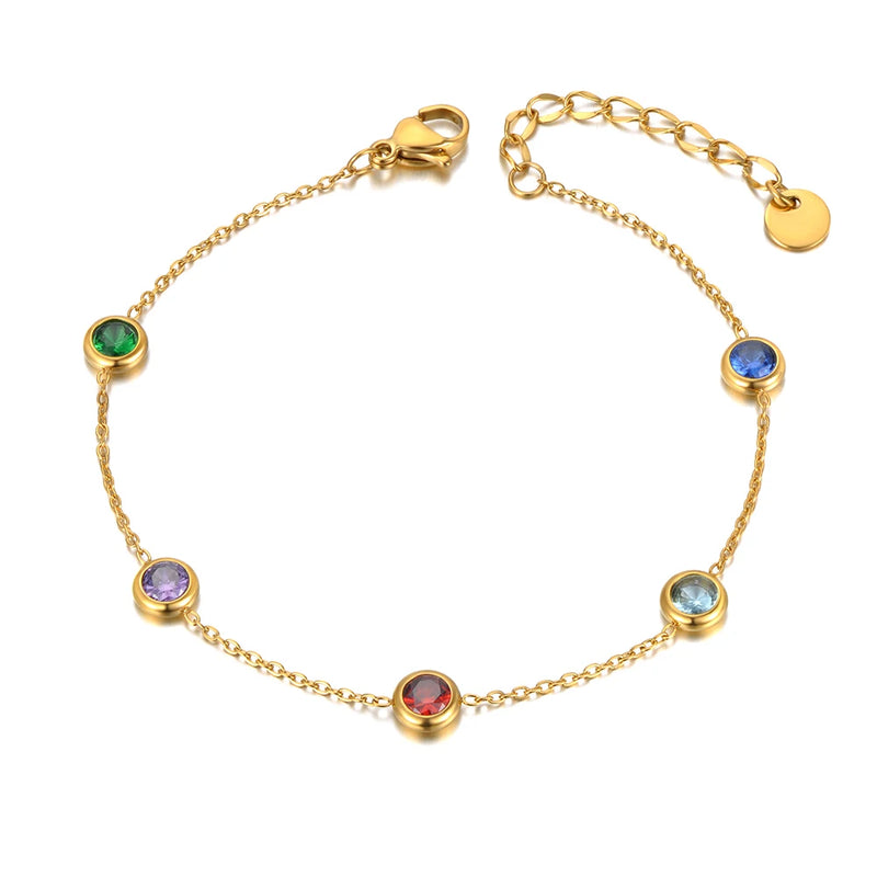 Colorful CZ Charm Bracelet 18K Plated Bohemian Chain