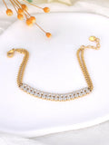 Stainless Steel CZ Tennis Double Chain Bracelet Women Bling Charm B23058