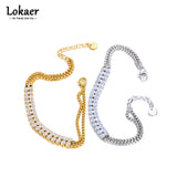 Stainless Steel CZ Tennis Double Chain Bracelet Women Bling Charm B23058
