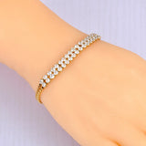 Stainless Steel CZ Tennis Double Chain Bracelet Women Bling Charm B23058