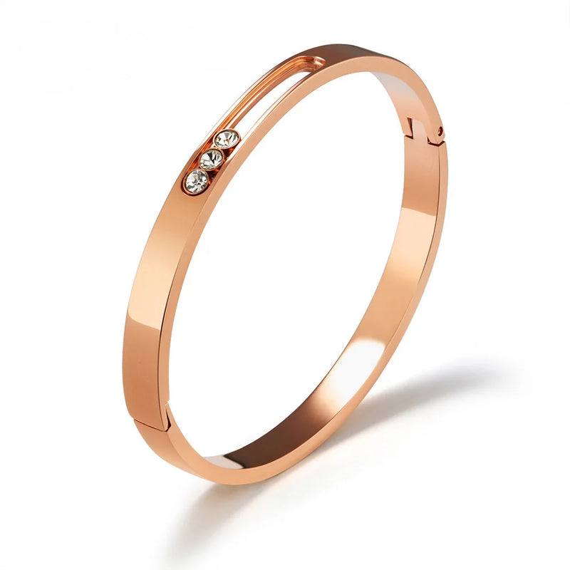 Stainless Steel Rhinestone Cuff Bangle Bracelet for Women