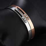 Stainless Steel Rhinestone Cuff Bangle Bracelet for Women