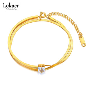 Double-layer Snake Chain CZ Charm Bracelet B23043