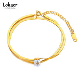 Double-layer Snake Chain CZ Charm Bracelet B23043