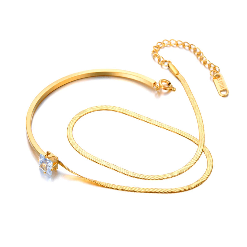 Double-layer Snake Chain CZ Charm Bracelet B23043