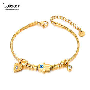 Stainless Steel Fatima's Hand Eye Charm Bracelet Bangle