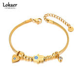 Stainless Steel Fatima's Hand Eye Charm Bracelet Bangle