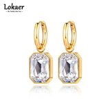 Geometric Square Hoop Earrings with Sparkling Cubic Zirconia Crystal
