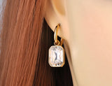 Geometric Square Hoop Earrings with Sparkling Cubic Zirconia Crystal