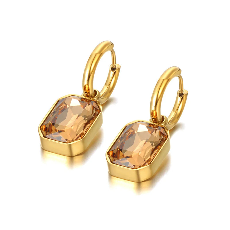 Geometric Square Hoop Earrings with Sparkling Cubic Zirconia Crystal