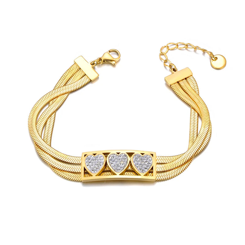 Stainless Steel Three Layer Heart Bracelet Women Jewelry