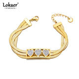 Stainless Steel Three Layer Heart Bracelet Women Jewelry