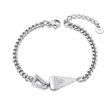 Stainless Steel Rhinestone Triangle Charm Bracelet Women B23111