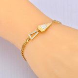 Stainless Steel Rhinestone Triangle Charm Bracelet Women B23111
