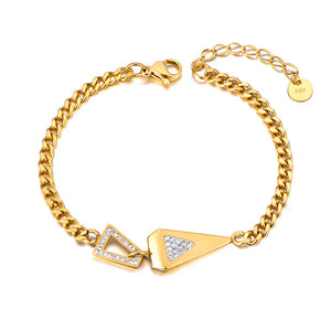 Stainless Steel Rhinestone Triangle Charm Bracelet Women B23111