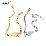 Stainless Steel Rhinestone Triangle Charm Bracelet Women B23111