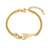 Stainless Steel Rhinestone Triangle Charm Bracelet Women B23111