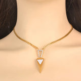 Stainless Steel Rhinestone Triangle Pendant Necklace Women Jewelry