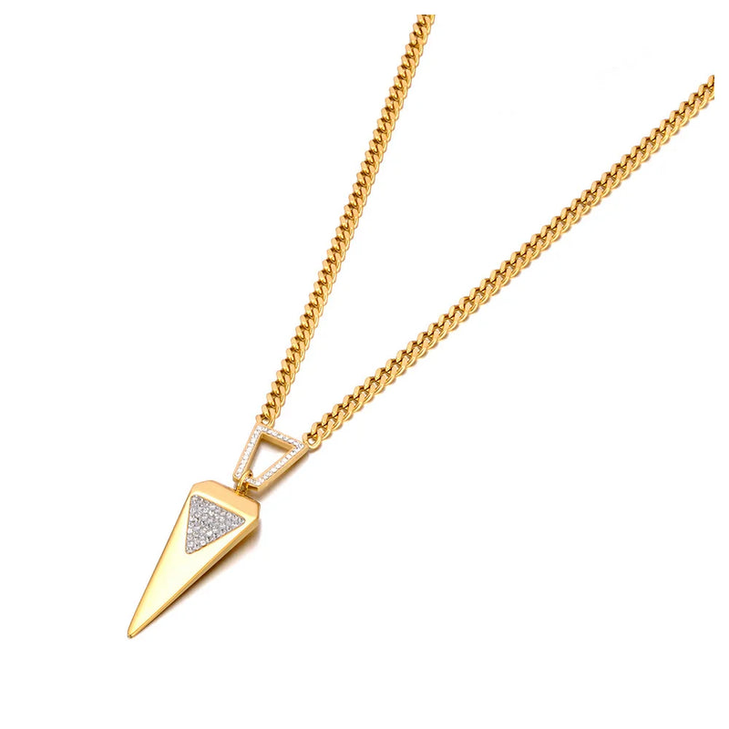 Stainless Steel Rhinestone Triangle Pendant Necklace Women Jewelry