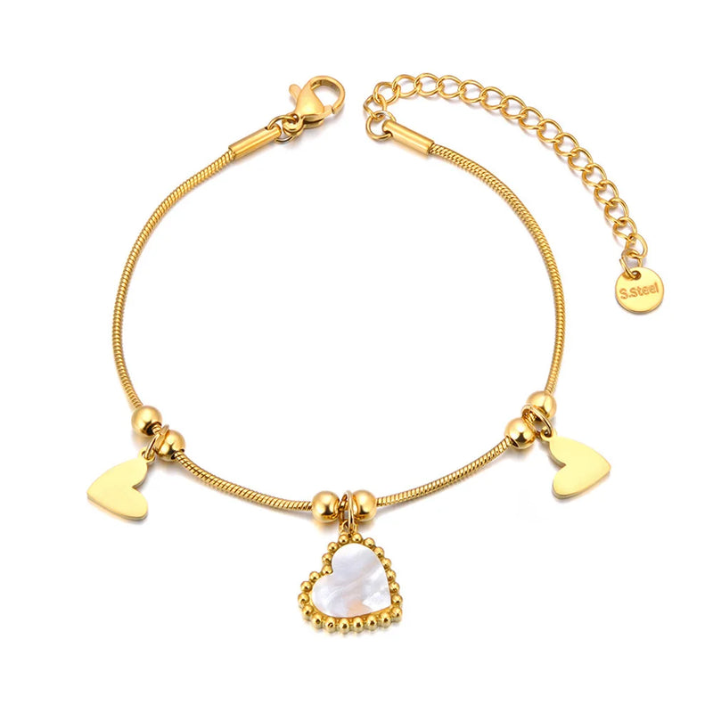 Heart Shell Charm Bracelet for Women Golden Jewelry