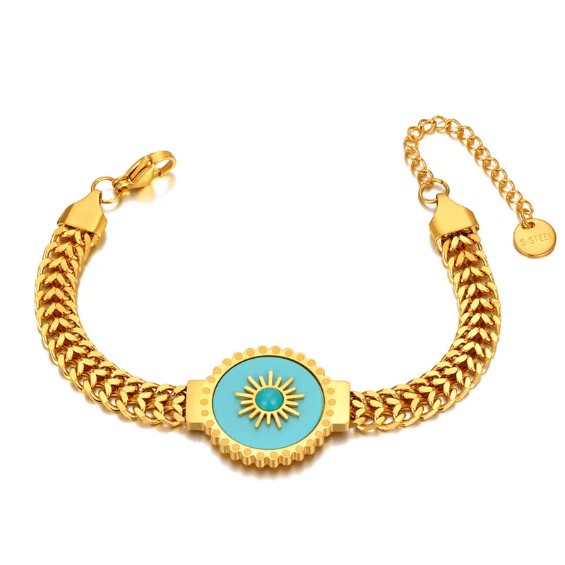 Sun Charm Stainless Steel Chain Bracelet Waterproof