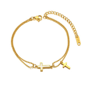 Cross Charm Bracelet Double Layer Titanium Steel B21093