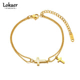 Cross Charm Bracelet Double Layer Titanium Steel B21093
