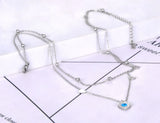 Titanium Stainless Steel Double Layer Choker Necklace Turkey Eyes Heart Pendant