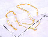 Titanium Stainless Steel Double Layer Choker Necklace Turkey Eyes Heart Pendant