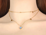Titanium Stainless Steel Double Layer Choker Necklace Turkey Eyes Heart Pendant