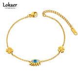 Titanium Stainless Steel Flower Chain Anklets Glaze Eye Charm Foot Anklet