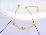 Titanium Stainless Steel Flower Chain Anklets Glaze Eye Charm Foot Anklet