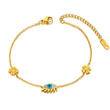 Titanium Stainless Steel Flower Chain Anklets Glaze Eye Charm Foot Anklet