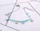 Titanium Stainless Steel Link Chain Anklets Glaze Flower Charm Foot Anklet