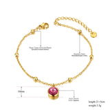 Stainless Steel Link Chain Anklet with Crystal Charm - Green/Fuchsia CZ
