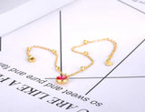 Stainless Steel Link Chain Anklet with Crystal Charm - Green/Fuchsia CZ