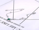 Stainless Steel Link Chain Anklet with Crystal Charm - Green/Fuchsia CZ