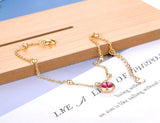 Stainless Steel Link Chain Anklet with Crystal Charm - Green/Fuchsia CZ
