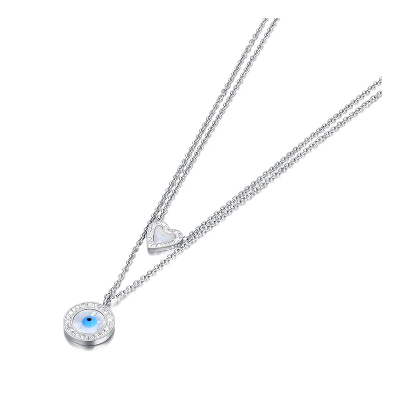 Double Layer Heart Turkey Eye Choker Necklace for Women