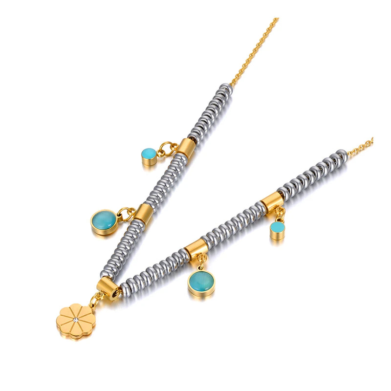 Opal Stone Charm Necklace for Women Girls
