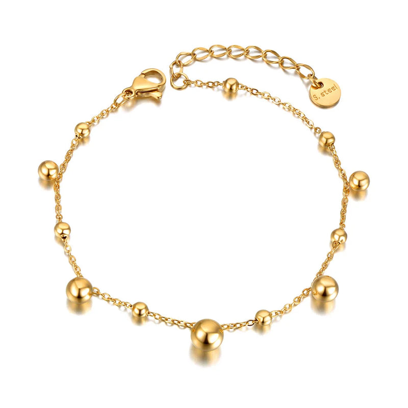 Titanium Stainless Steel Round Ball Charm Bracelets Women Bohemia Beach Party