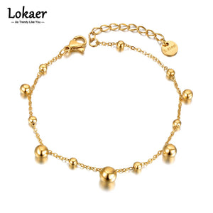 Titanium Stainless Steel Round Ball Charm Bracelets Women Bohemia Beach Party